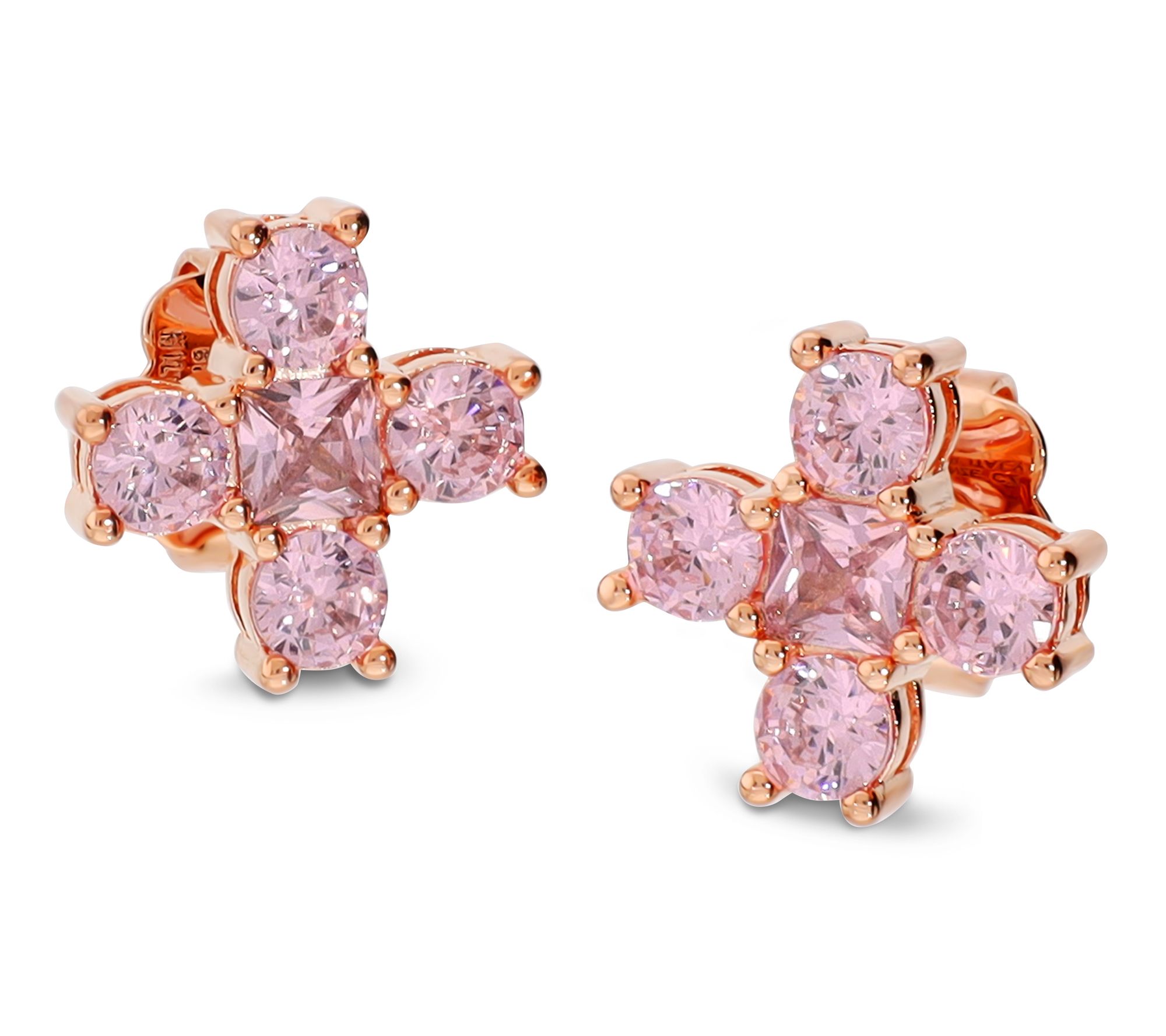 Diamonique X Bronzo Italia Pink Cross Stud Earrings | QVC