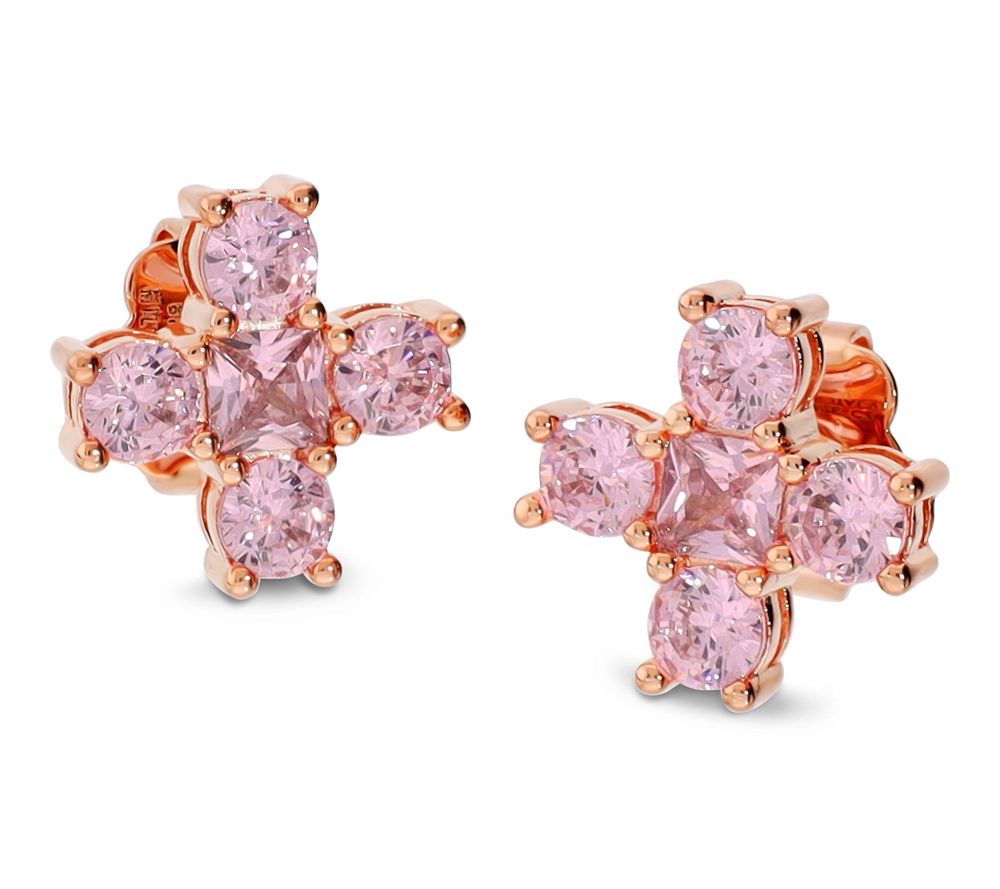 Diamonique X Bronzo Italia Pink Cross Stud Earrings