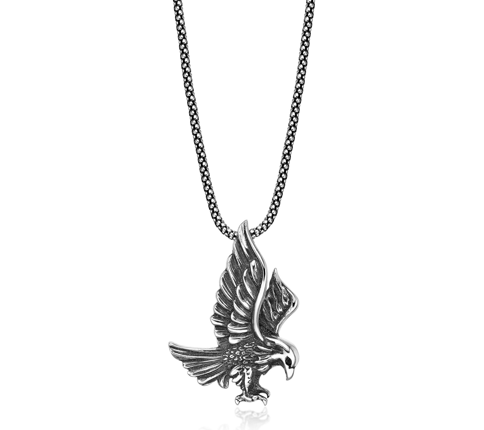 LYNX Men's Black Spinel Eagle Pendant w/ Chain,Sterling
