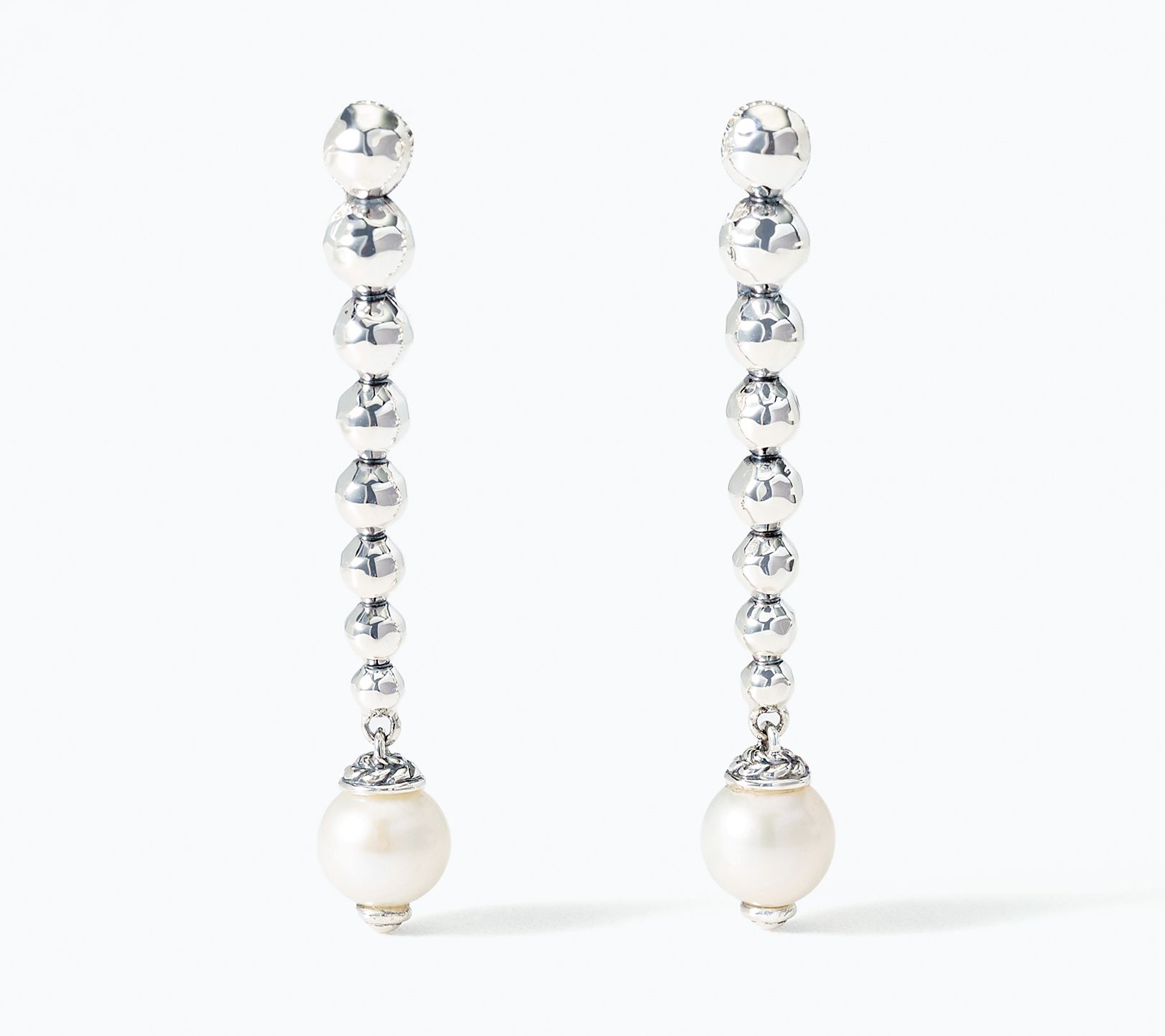JAI Sterling Silver Graduated Hammered Bead 1.5" Earrings