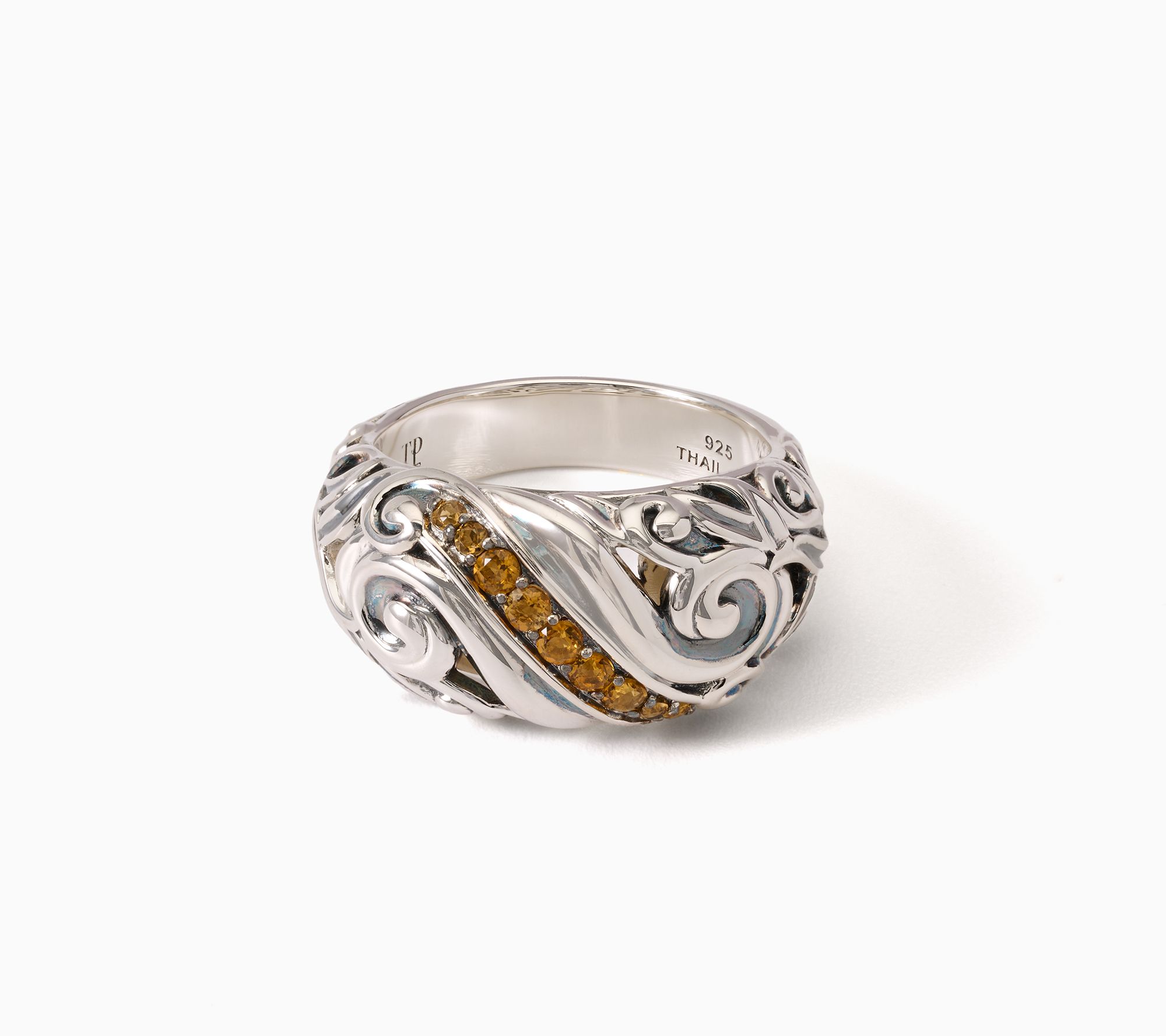 Third Person Sterling Silver Swirl Pave Gemstone Dome Ring