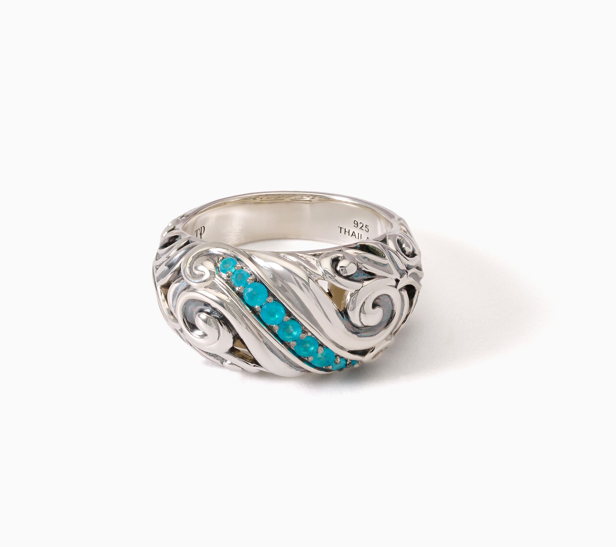 Third Person Sterling Silver Swirl Pave Gemstone Dome Ring