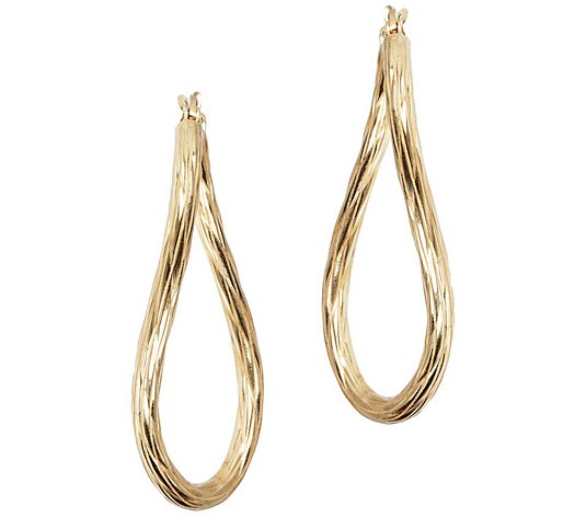 Veronese 18K Gold-Clad 1-3/4" Textured Oval Hoop Earrings