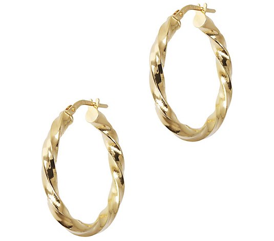 Italian Gold 1" Round Twisted Hoop Earrings, 18K
