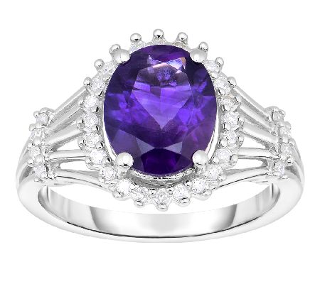 2.00cttw Amethyst & Diamond Halo Ring, Sterling — QVC.com