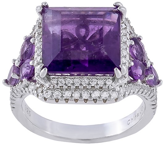 Sterling Silver Amethyst & White Zircon Cocktail Ring - QVC.com