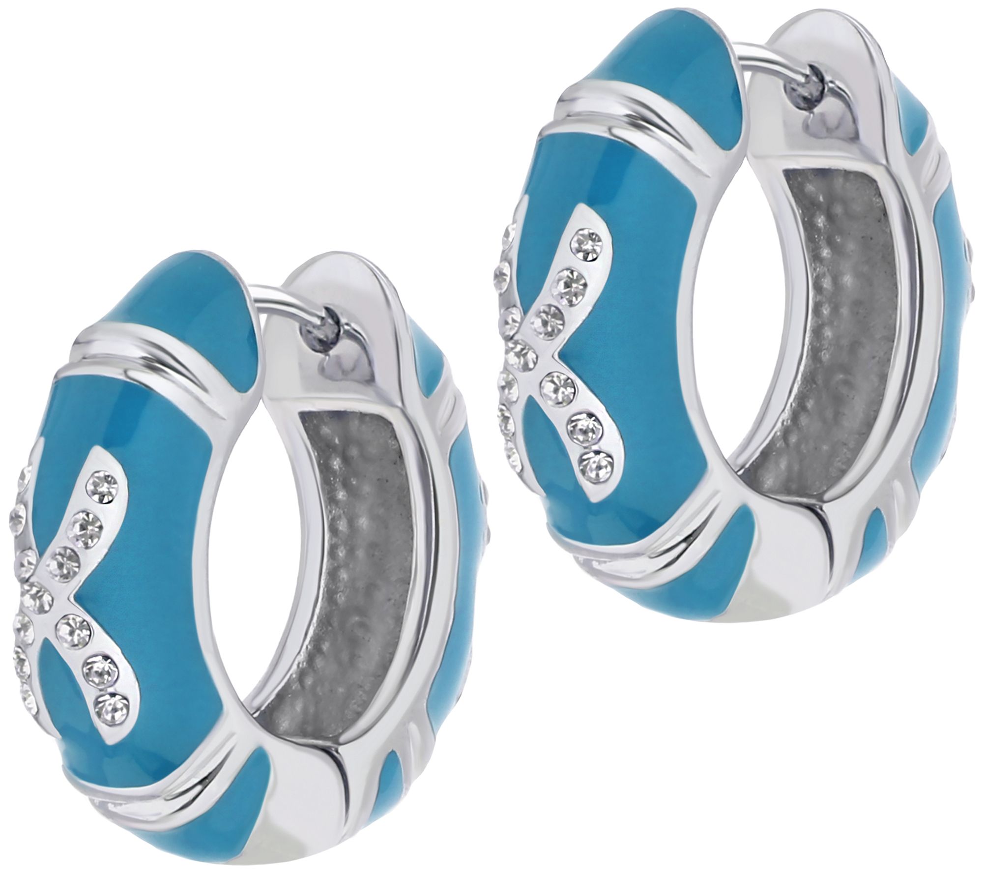 Lauren G Adams Silvertone Epoxy Enamel Hoop Earring