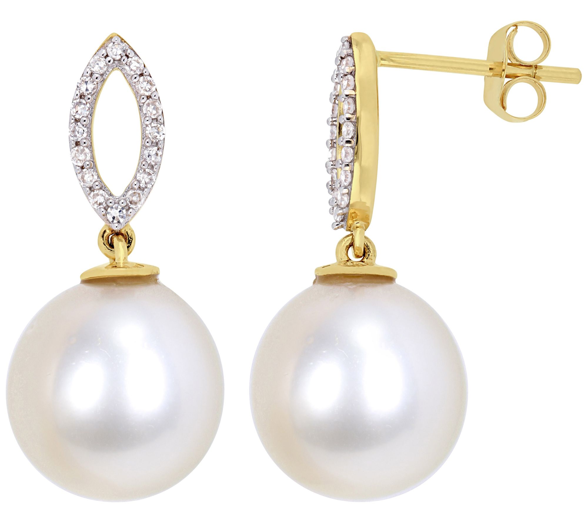 14K Gold South Sea Pearl & 0.15 cttw Diamond Earrings - QVC.com