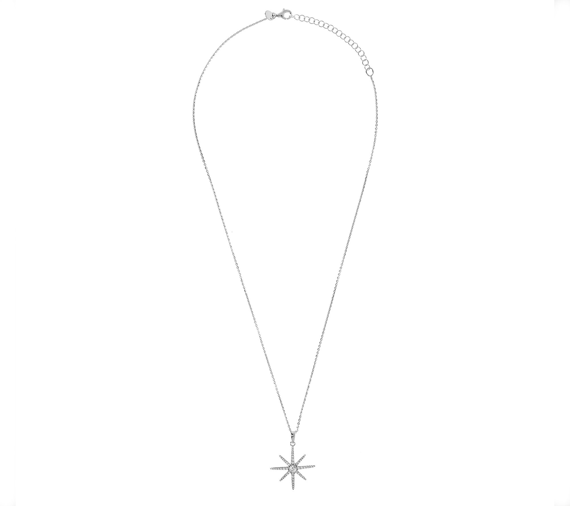 Diamonique Fancy Star Pendant with Chain, Sterling Silver - QVC.com