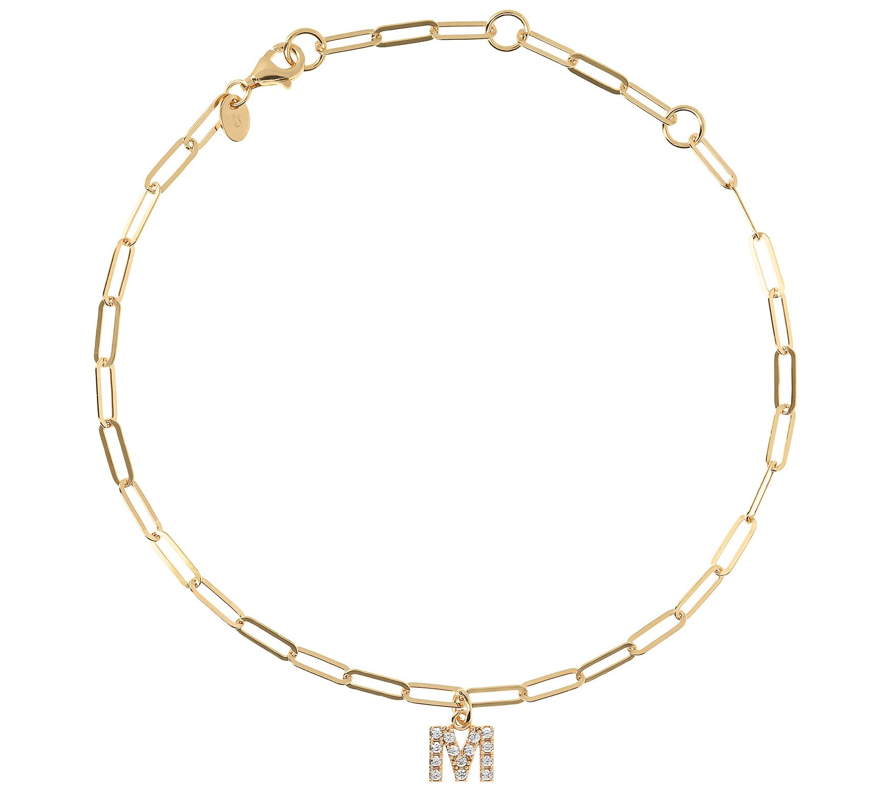 Diamonique Initial Paperclip Link Ankle Bracele t, 14K Clad