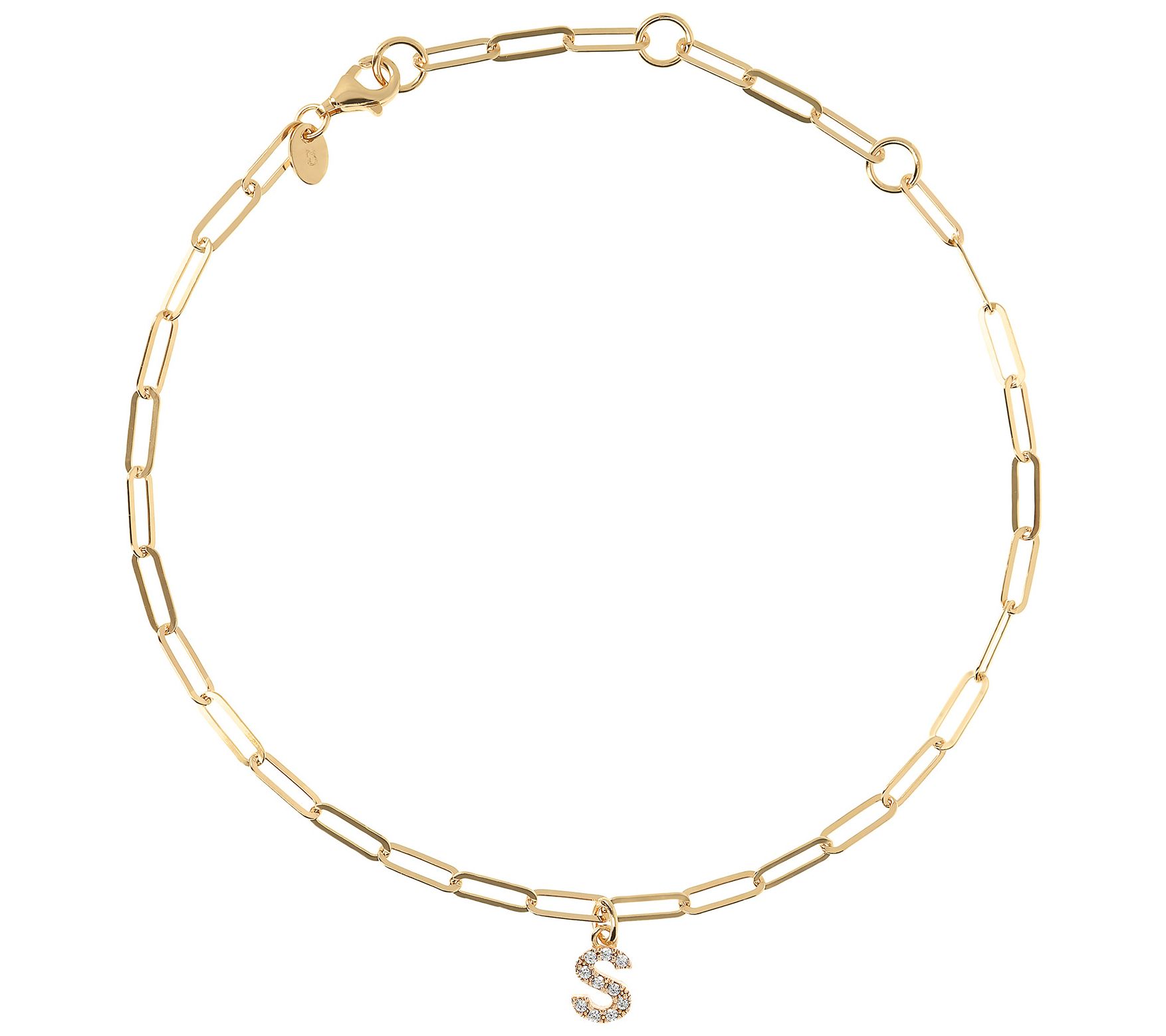 Diamonique Initial Paperclip Link Ankle Bracele t, 14K Clad