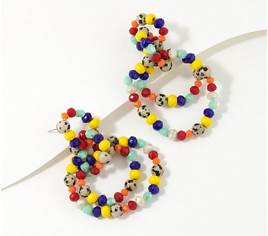 Susan Graver Multi-Color Beaded Hoop Earrings