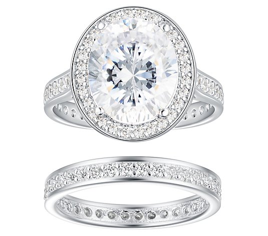 Diamonique 8.85 cttw Halo Bridal Ring Set, Sterling Silver