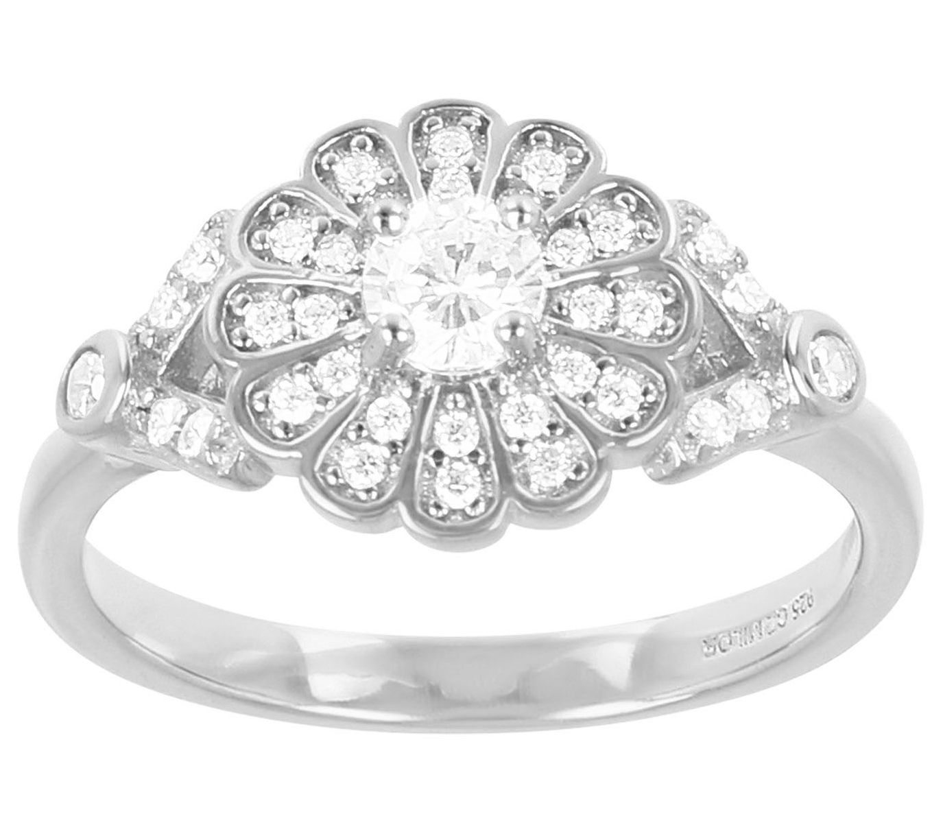 Diamonique 0.45 cttw Flower Ring, Sterling Silv er