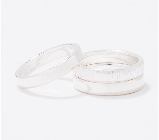 UltraFine 950 Silver Set of 3 Satin Polished Fedine Rings