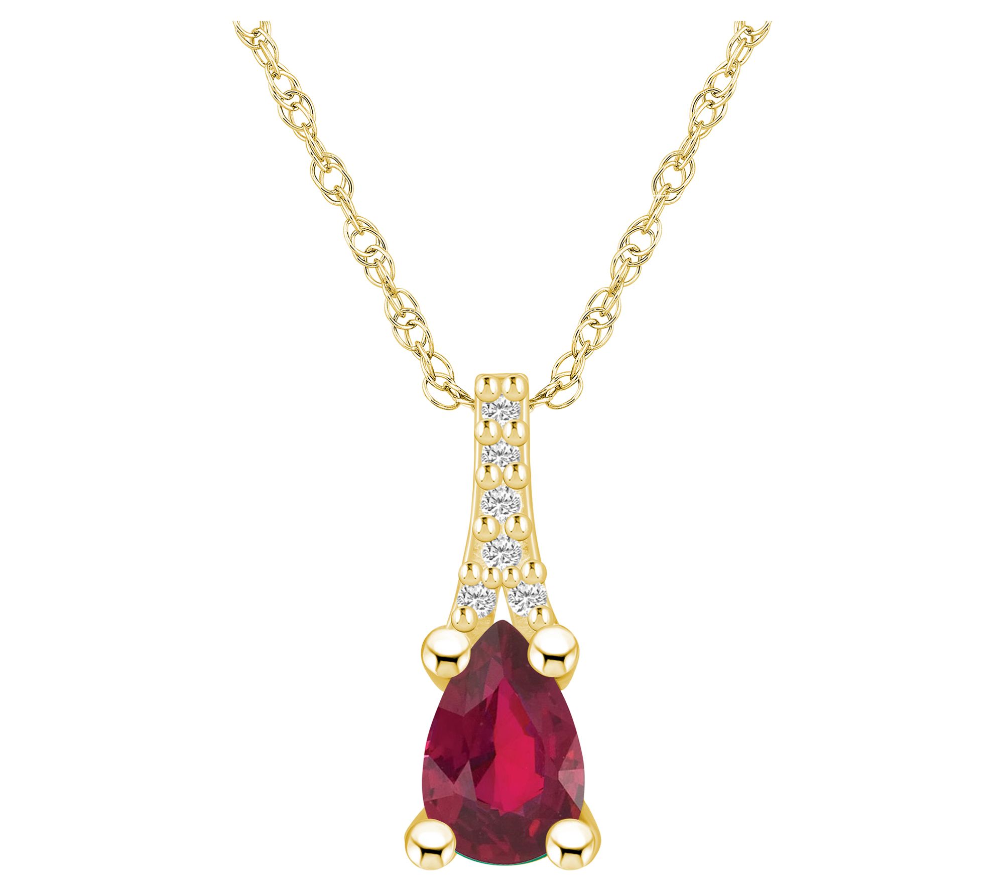 Affinity Gems Pear Gemstone & Diamond Pendant w / Chain, 14K