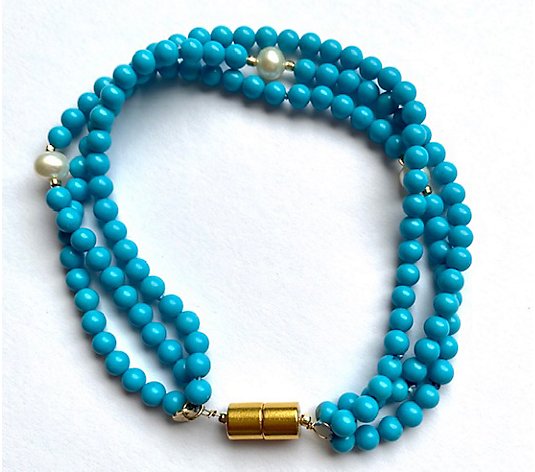 Alkeme 10K Reconstituted Turquoise & Cultured P earl Bracelet