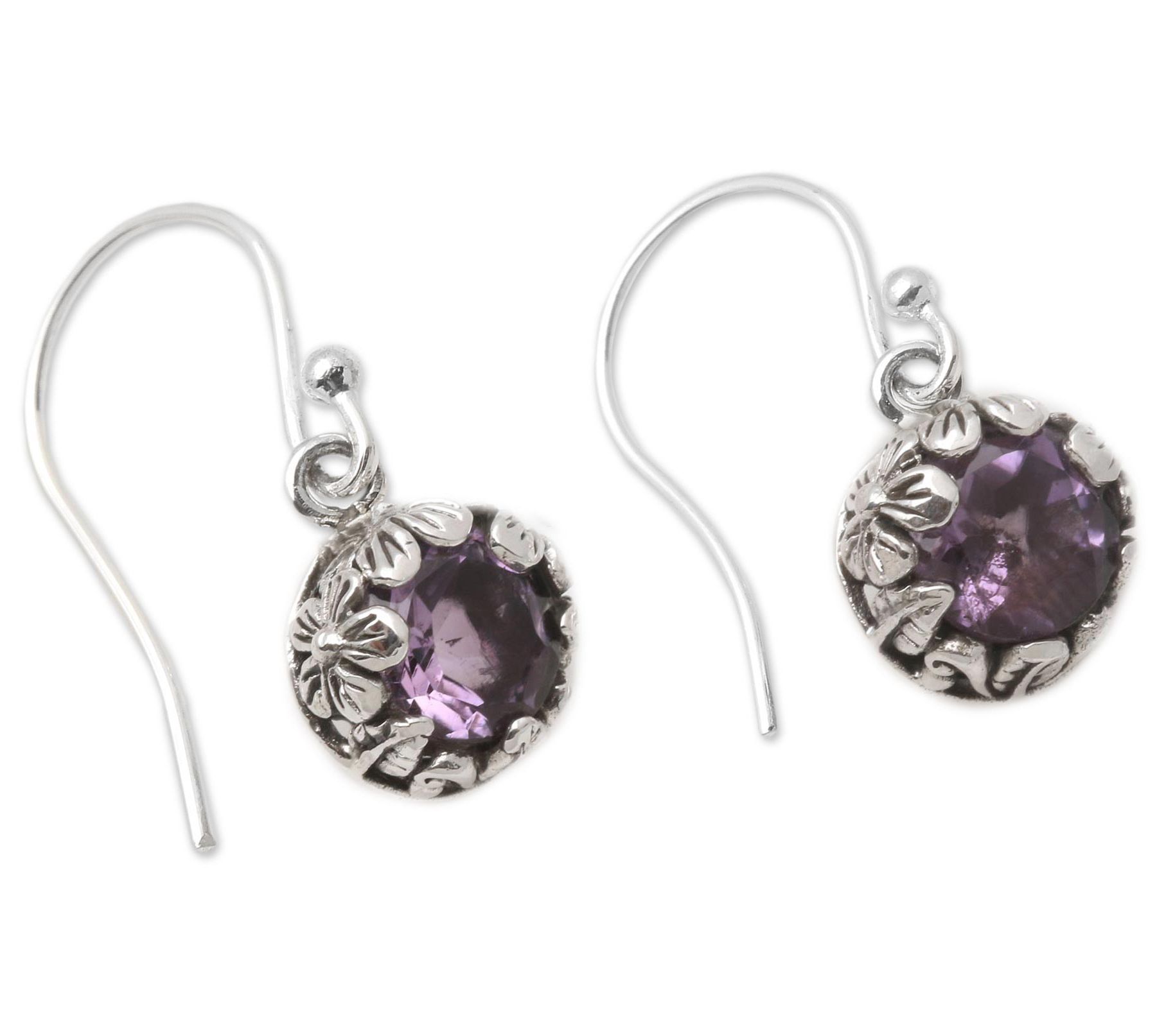 Novica Artisan-Crafted Sterling Blossom Amethyst Earrings