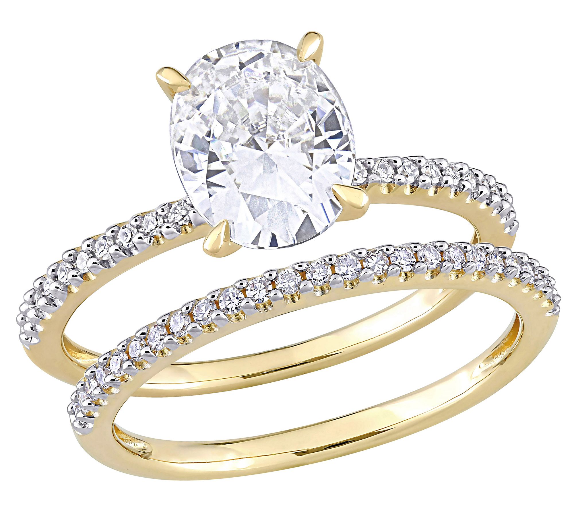  MoissanIce Moissanite 1.95 cttw & Diamond Ring Set, 14K Gold