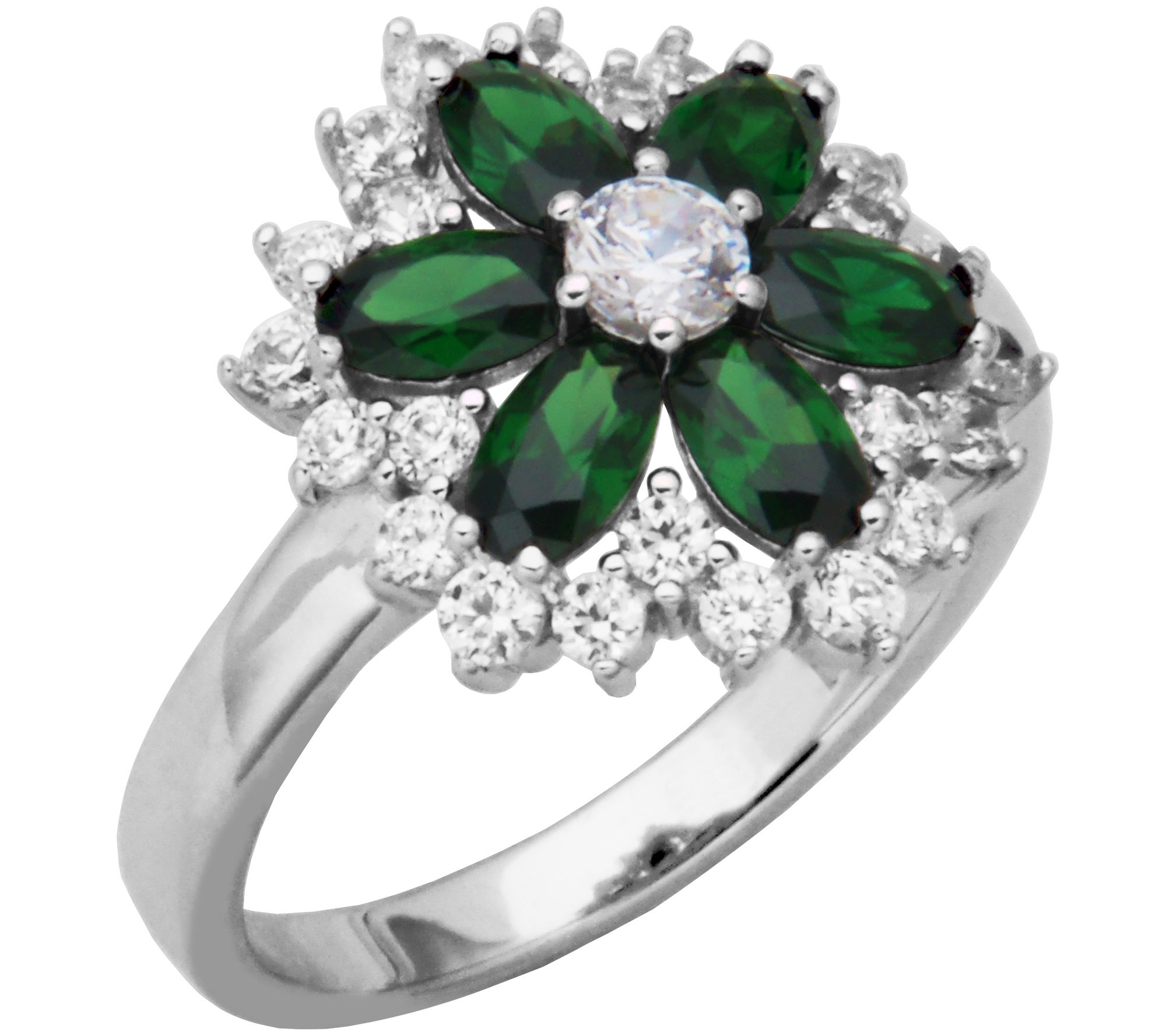 Diamonique 3.10 cttw Green Flower Ring, Sterling Silver