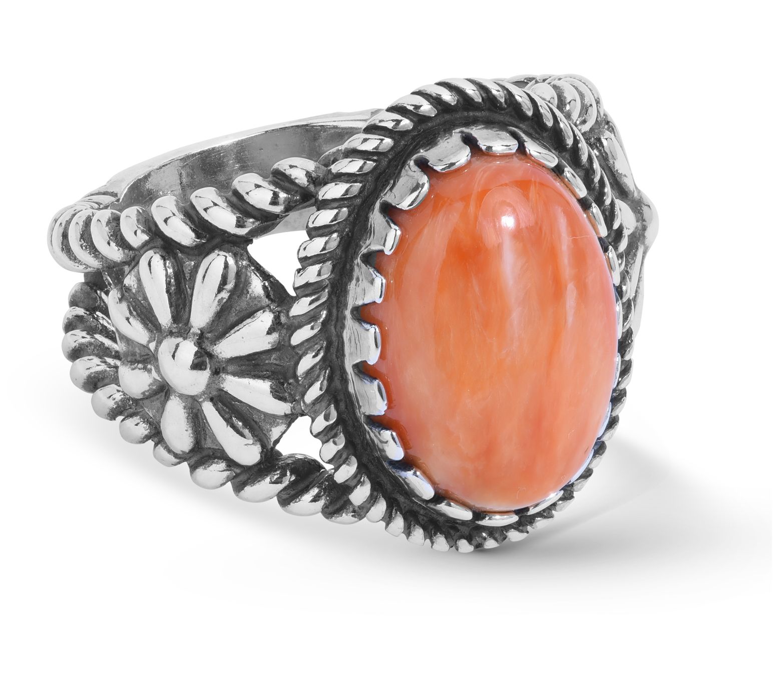 American West Sterling Silver Oval Gemstone Concha Ring
