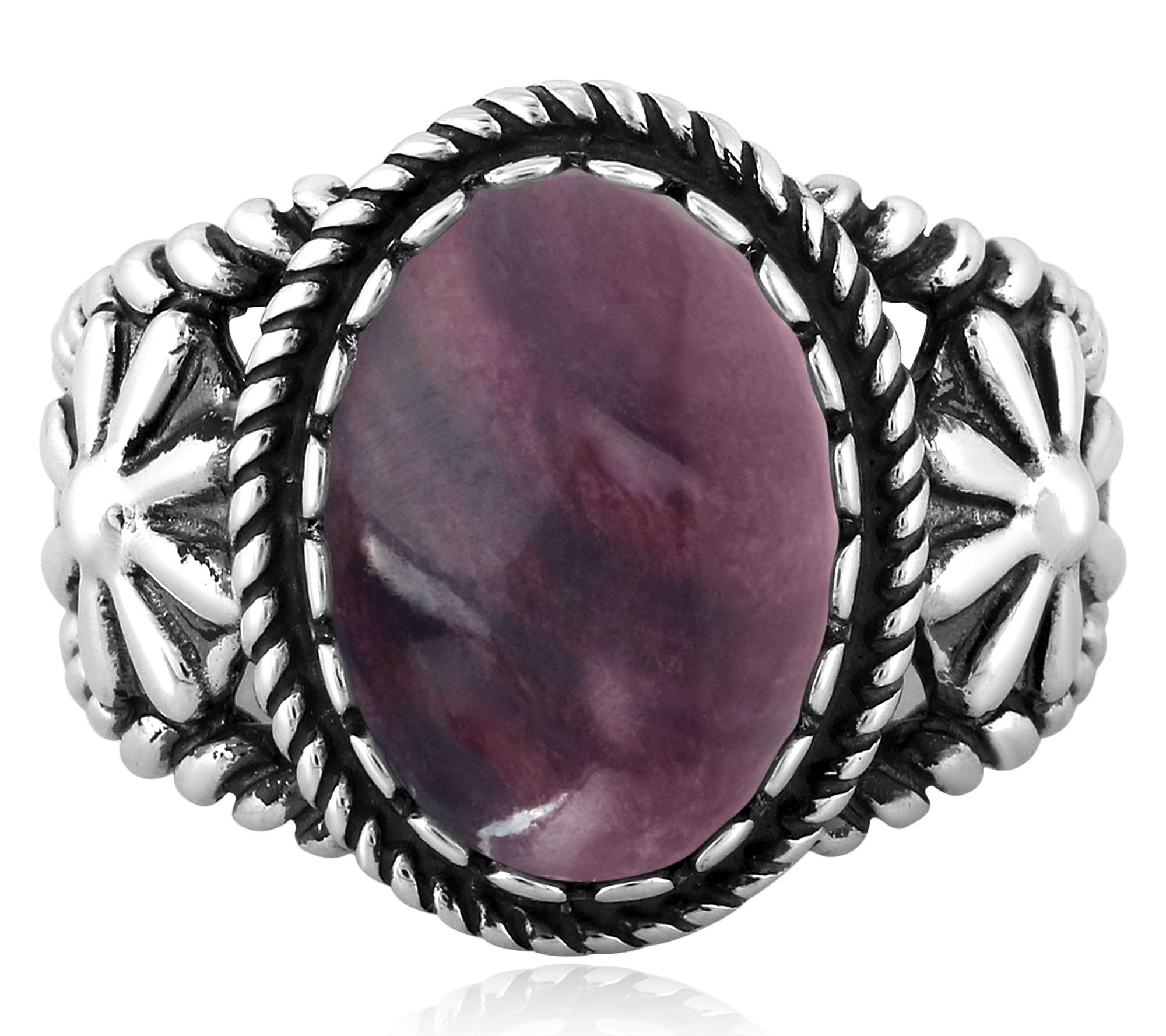 American West Sterling Silver Oval Gemstone Concha Ring