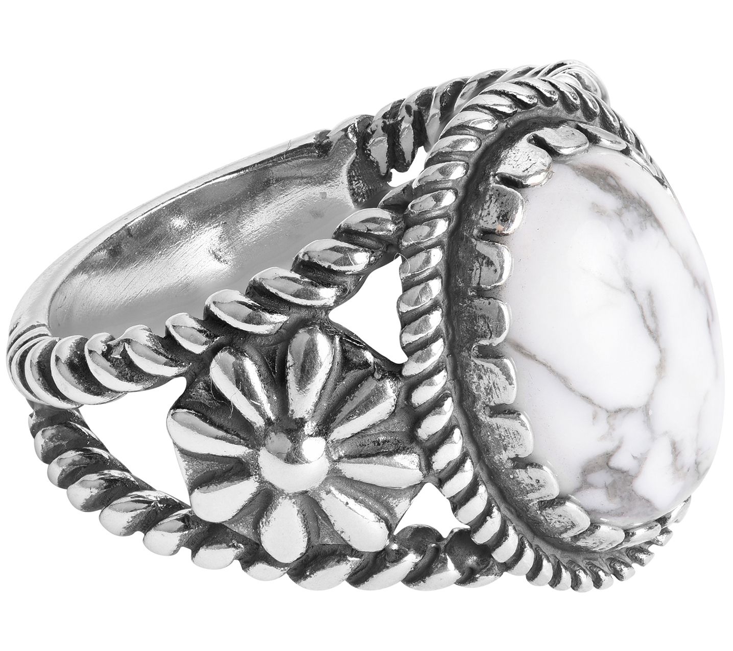 American West Sterling Silver Oval Gemstone Concha Ring