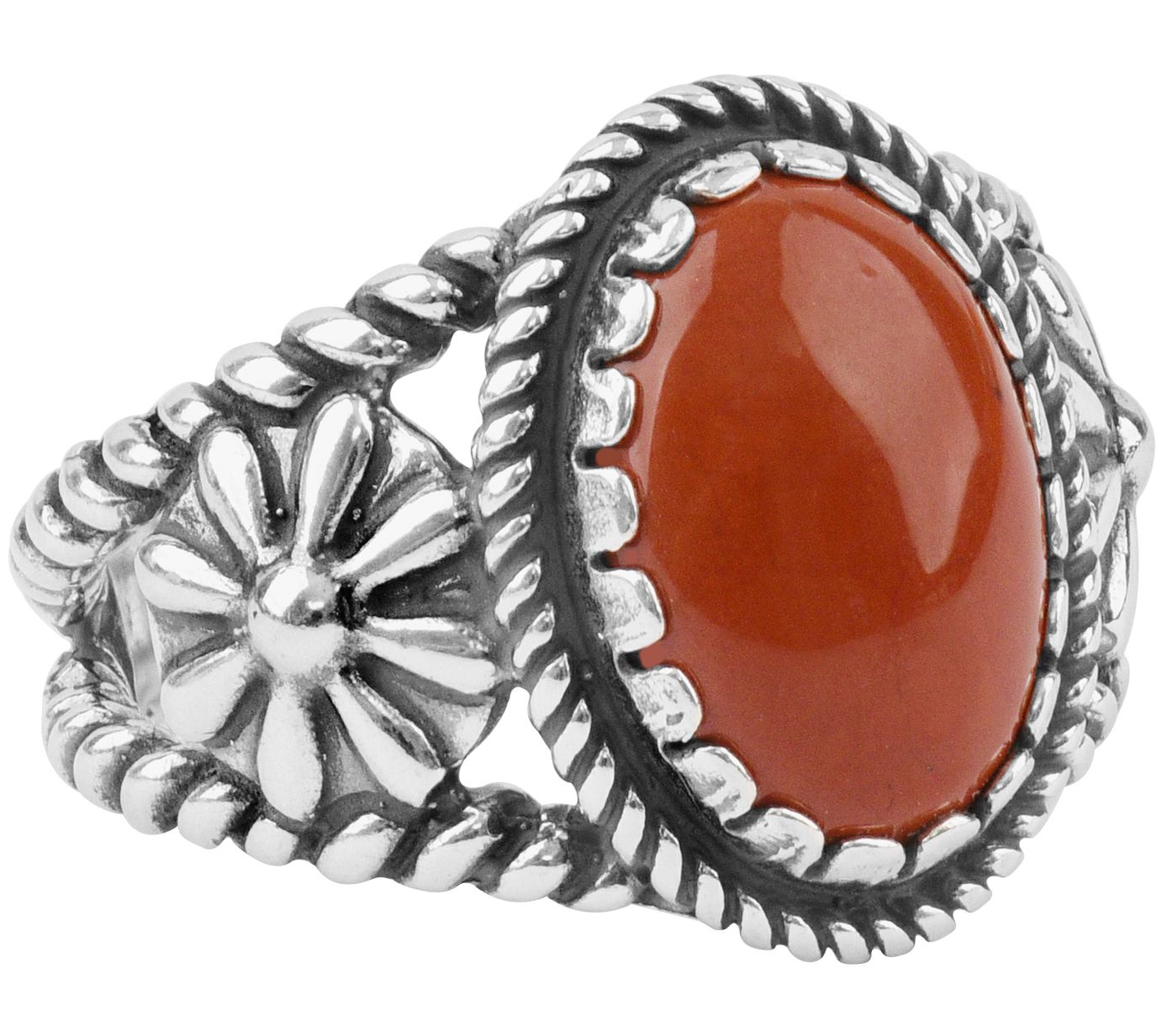 American West Sterling Silver Oval Gemstone Concha Ring