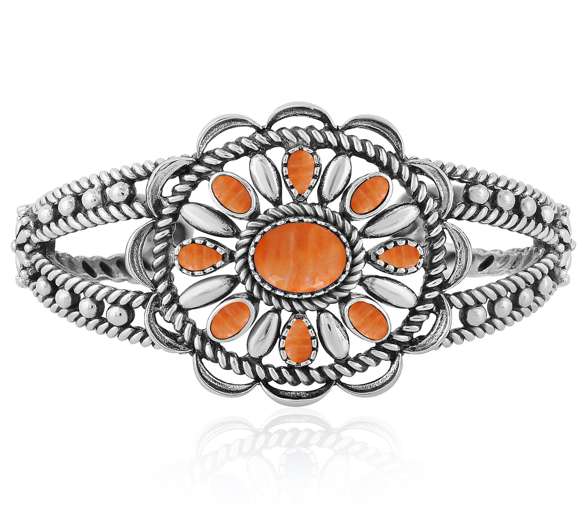 American West Sterling Silver Oval Gemstone Rope Cuff