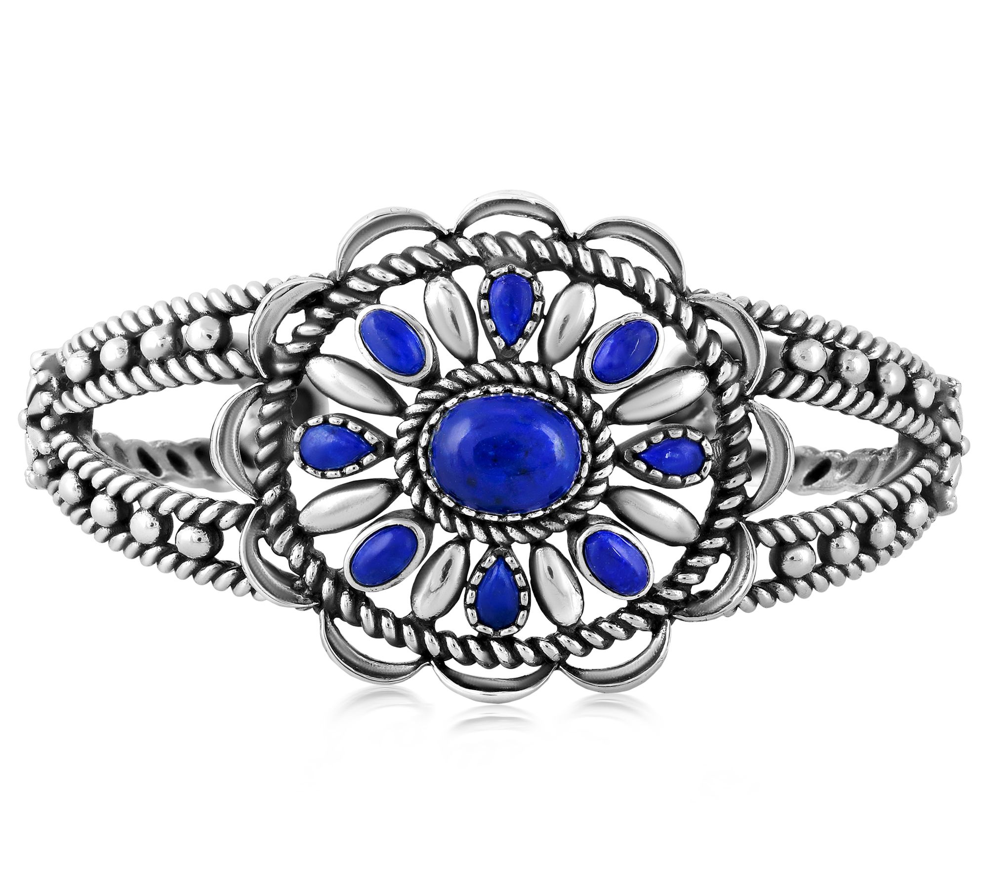 American West Sterling Silver Oval Gemstone Rope Cuff