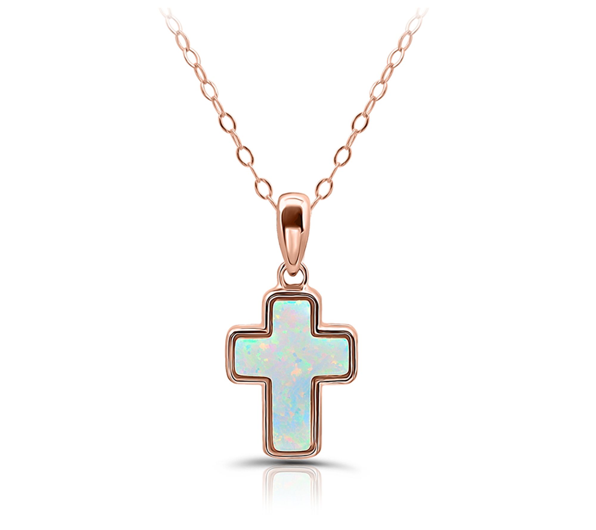 Or Paz Sterling Silver Lab Created Opal Cross Pendant w/ Chain