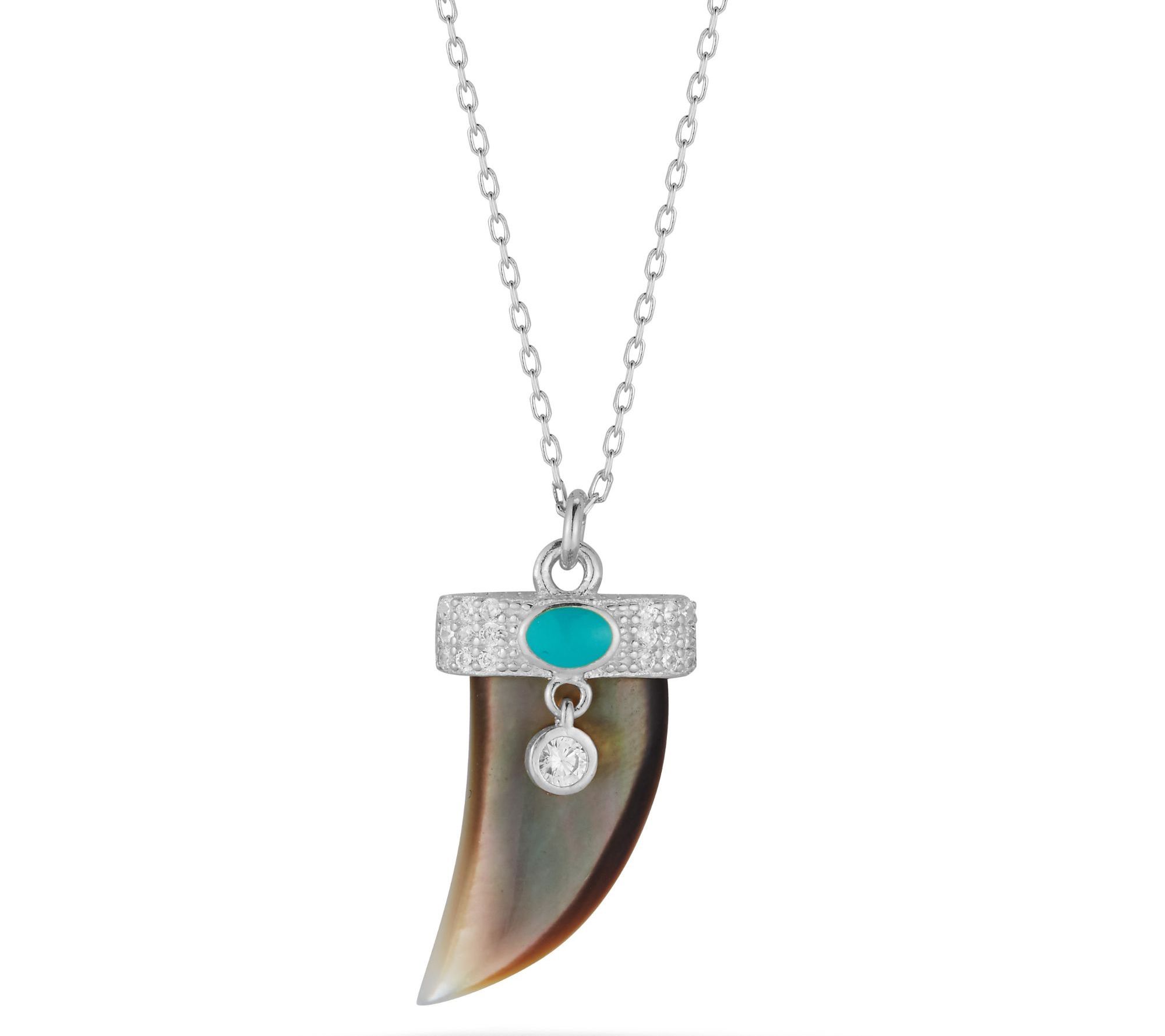 Sterlina Silver Mother of Pearl Horn Necklace,Sterling