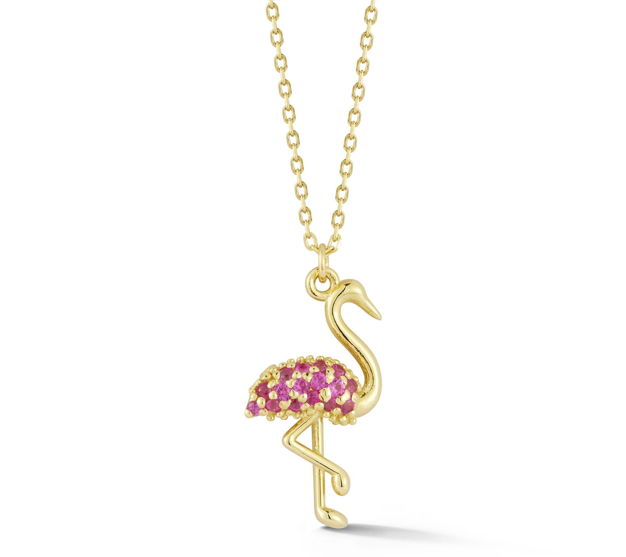 Luminosa Gold Ruby Flamingo Pendant w/ Chain, 14K