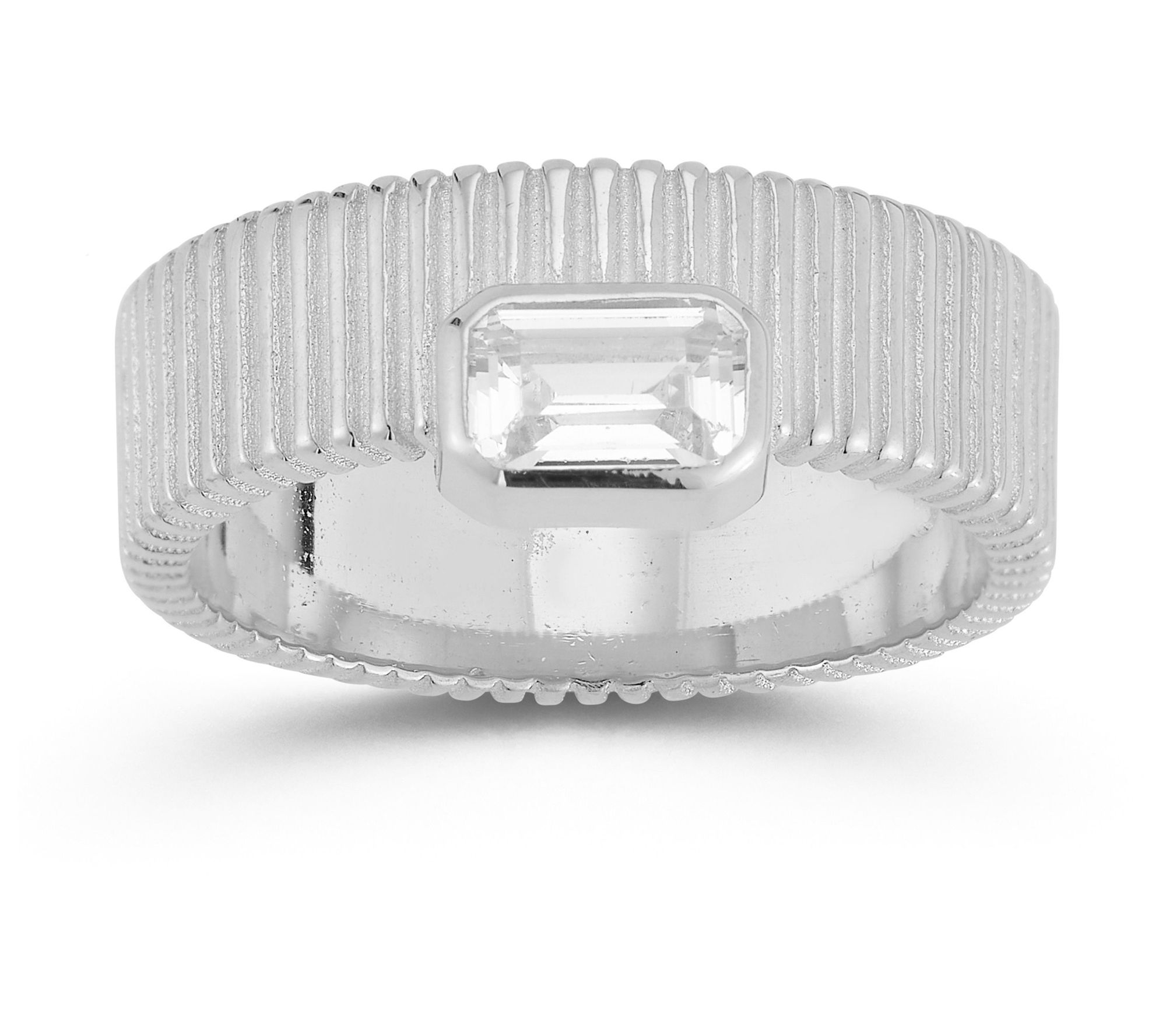 Sterlina Silver Emerald Cut Ribbed Band Ring, Sterling