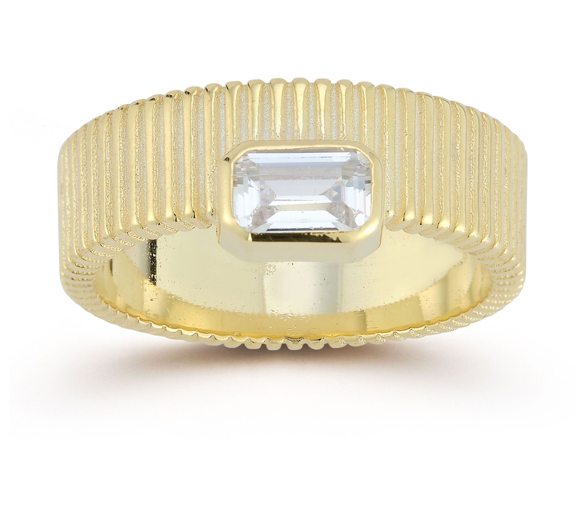 Sterlina Silver Emerald Cut Ribbed Band Ring, Sterling