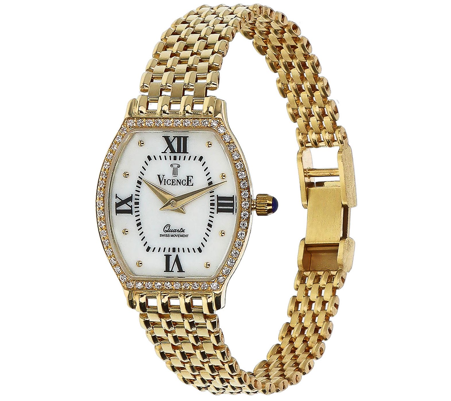 Italian Gold Mother of Pearl Panther Link Watch, 14K