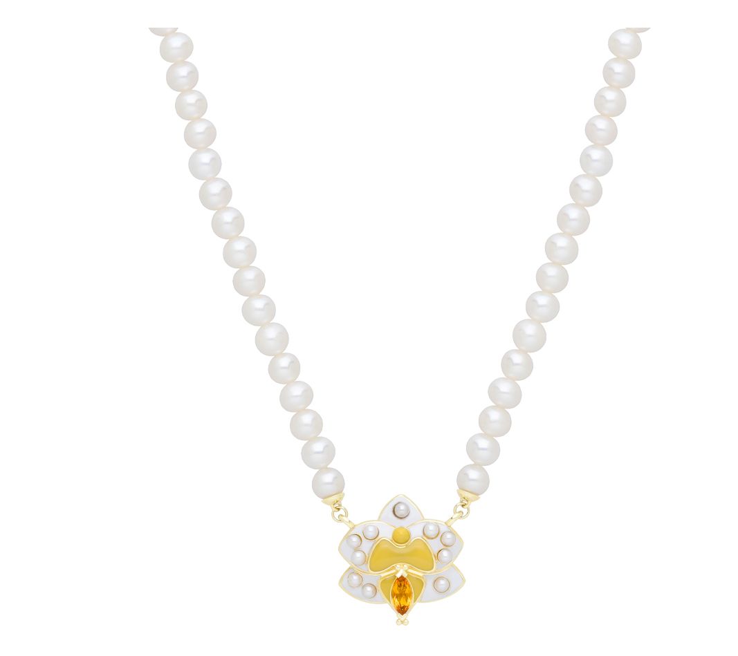 Goddaughters Citrine Orchid Angel Cultured Pearl Necklace