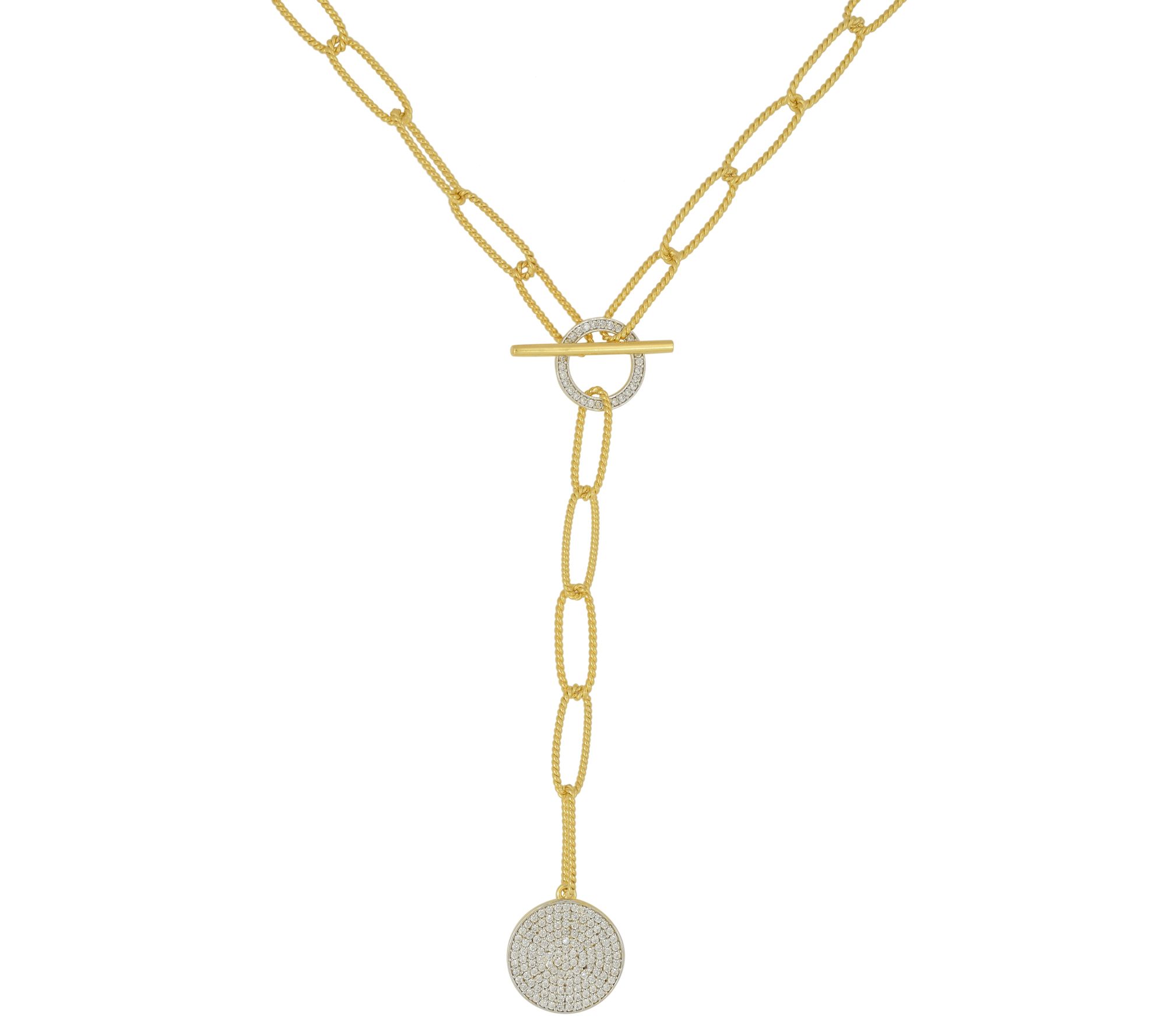 Diamonique Paperclip Link Lariat Necklace, 14KGold Plated