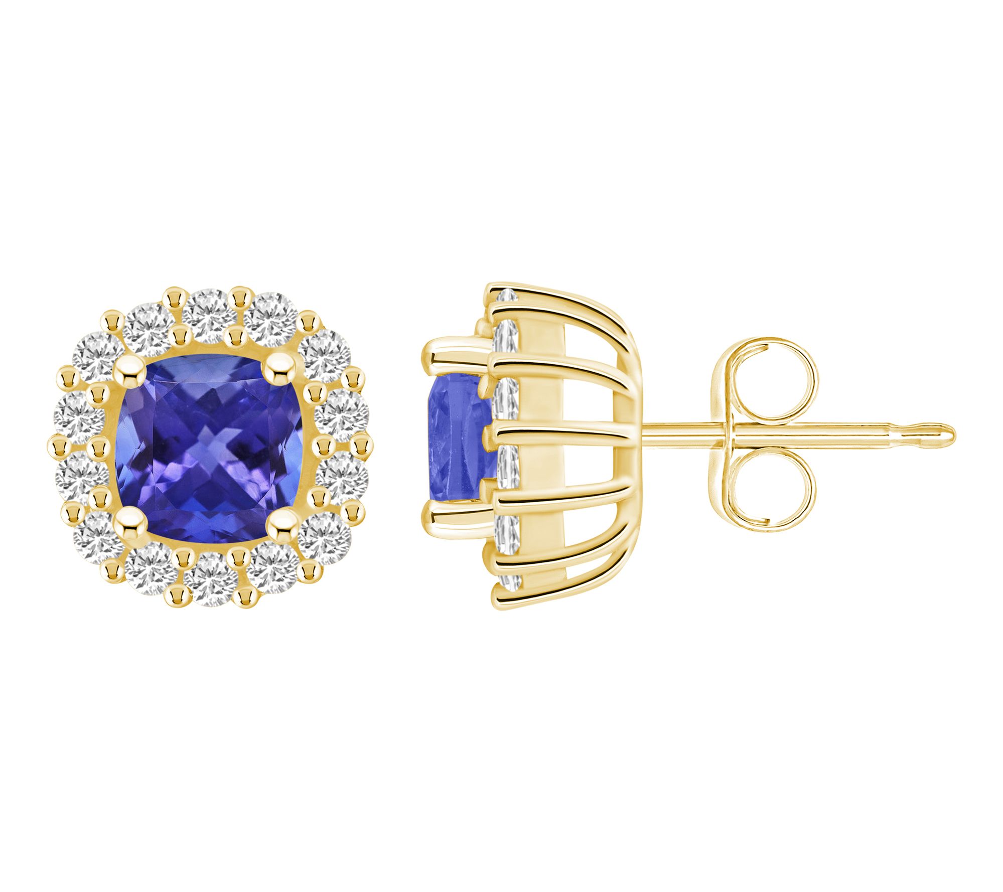 Affinity Gems Tanzanite & Diamond Button Earrings, 14K Gold