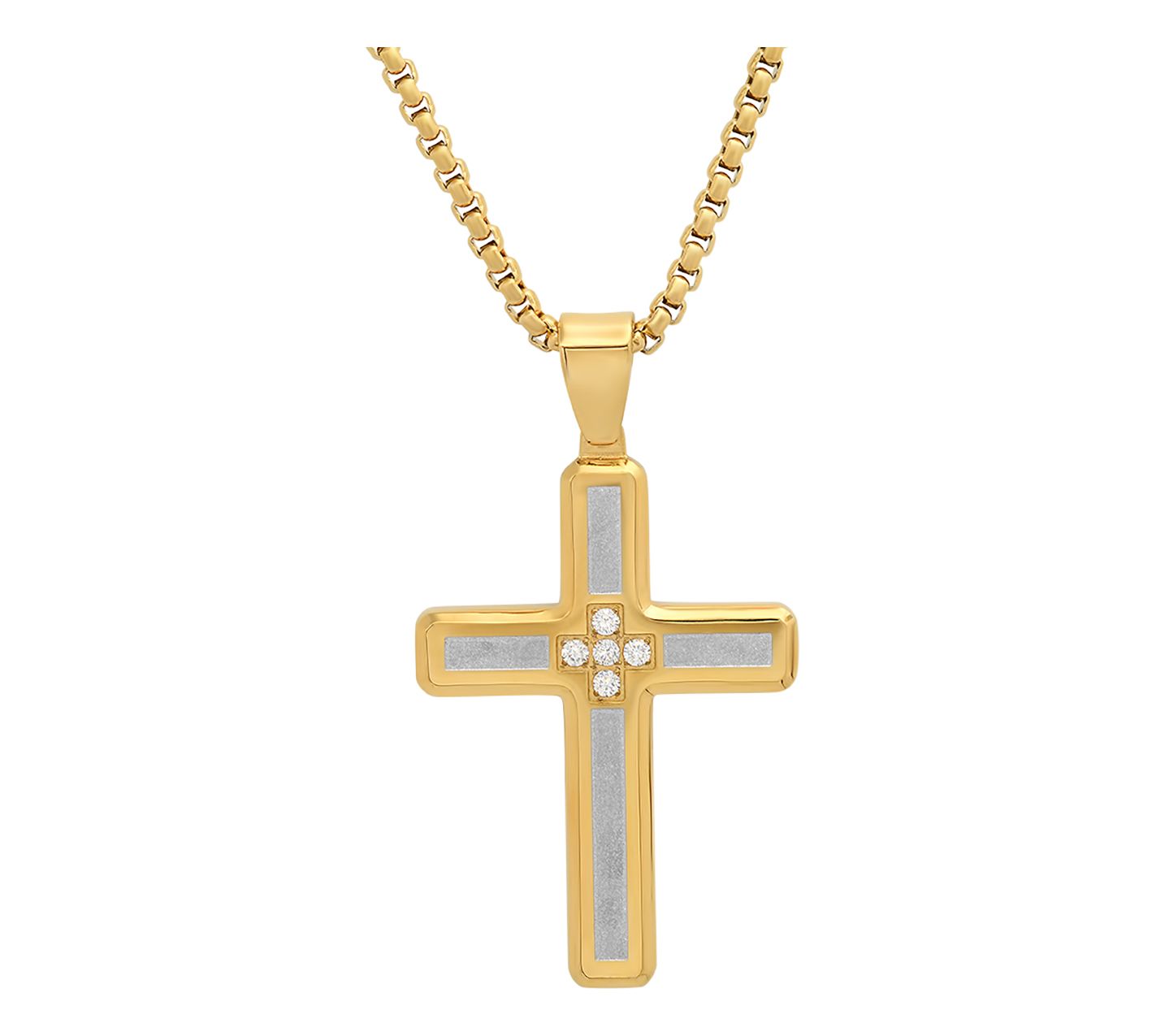 Steel By Design Men's Two-Tone Cubic Zirconia Cross Necklace