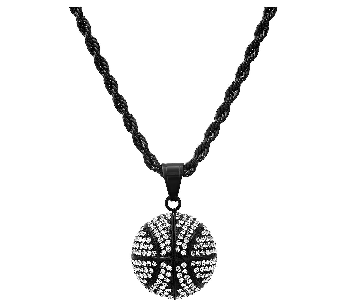 Steel By Design Men's Black IP Pave BasketballNecklace