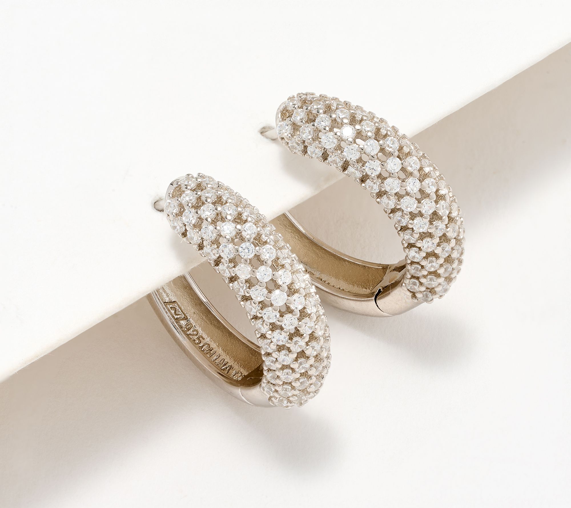 "As Is" Diamonique 19mm Pave Hoop Earrings, Sterling Silver