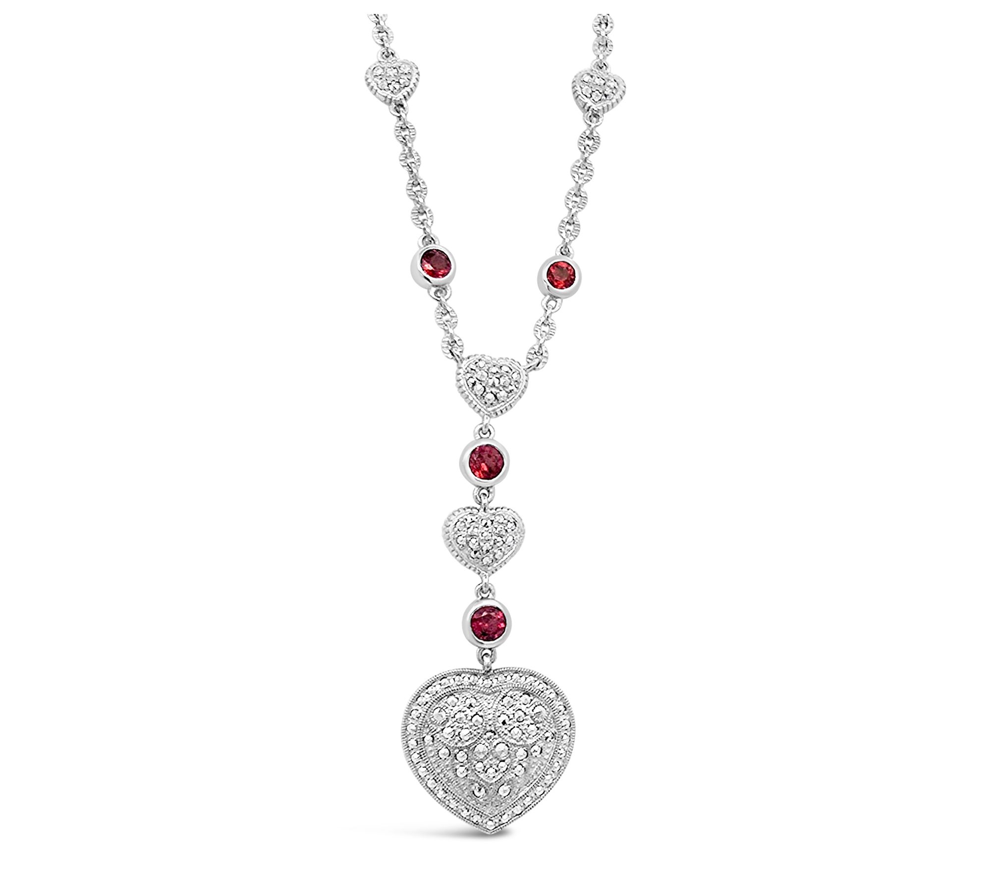 Dallas Prince Sterling Chrome Marcasite & Garnet Drop Necklace