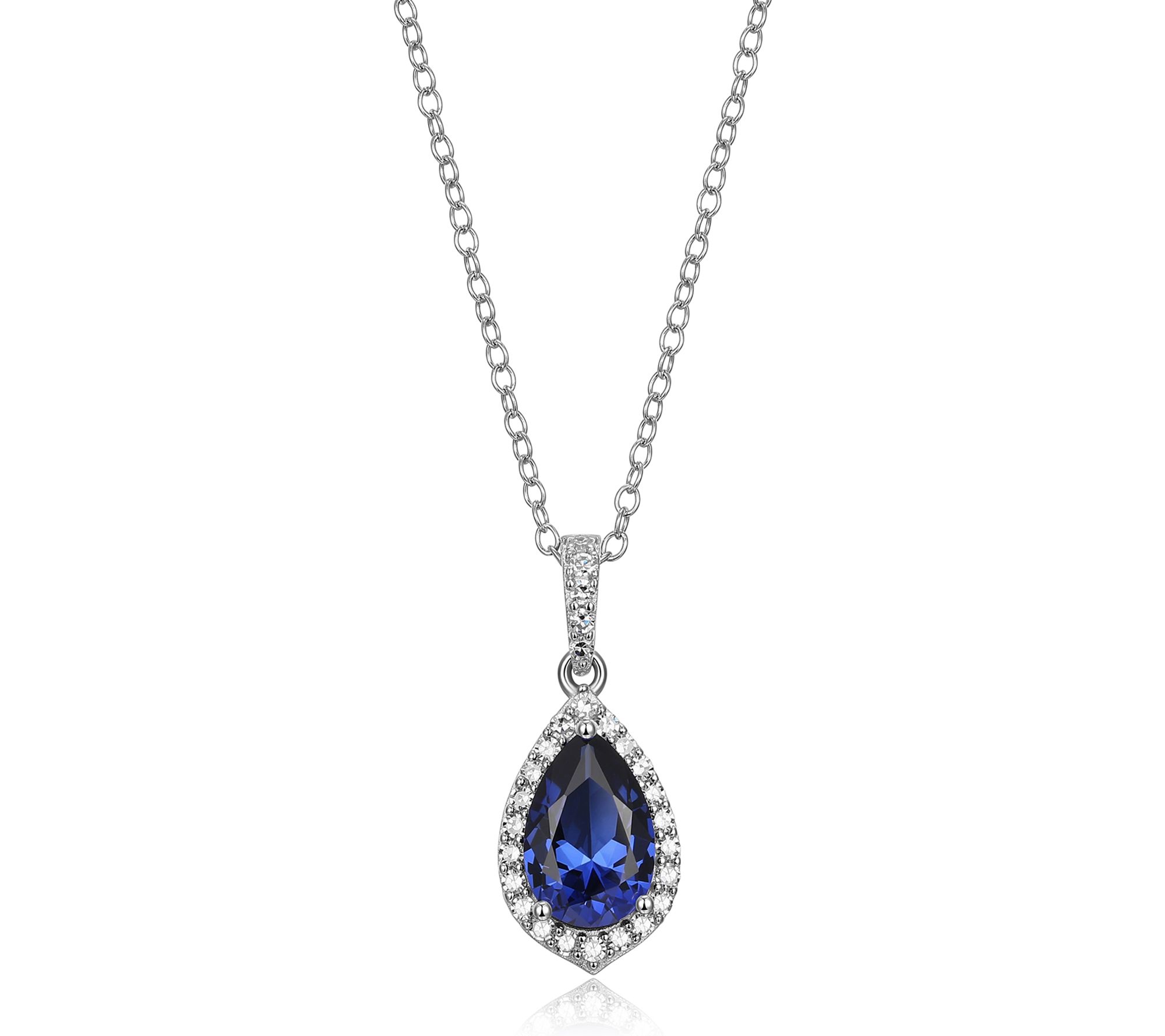 LuxLab Grown Pear Gemstone & Diamond Halo Neckl ace, Sterling