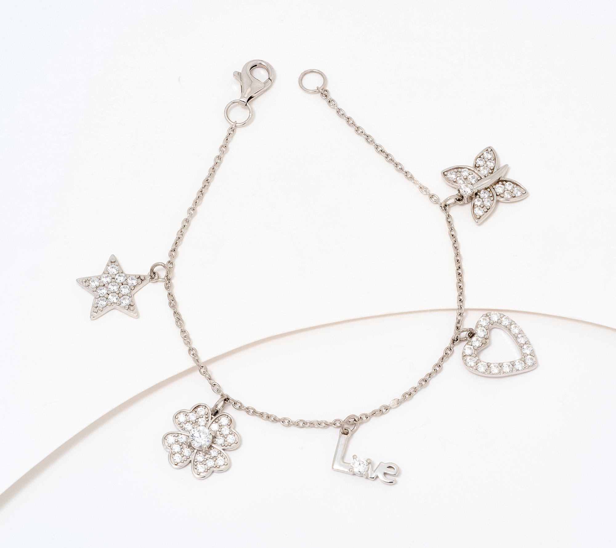  Diamonique x Kathy Levine So Charming Charm Bracelet, Sterling Silver
