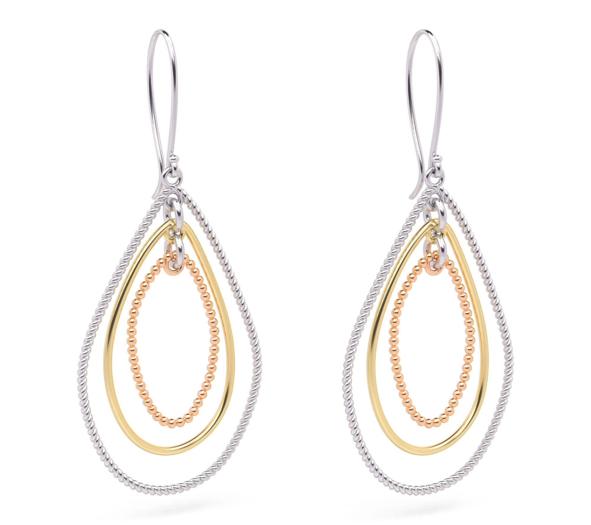 Or Paz Sterling Silver Tri-Tone Dangle Earrings