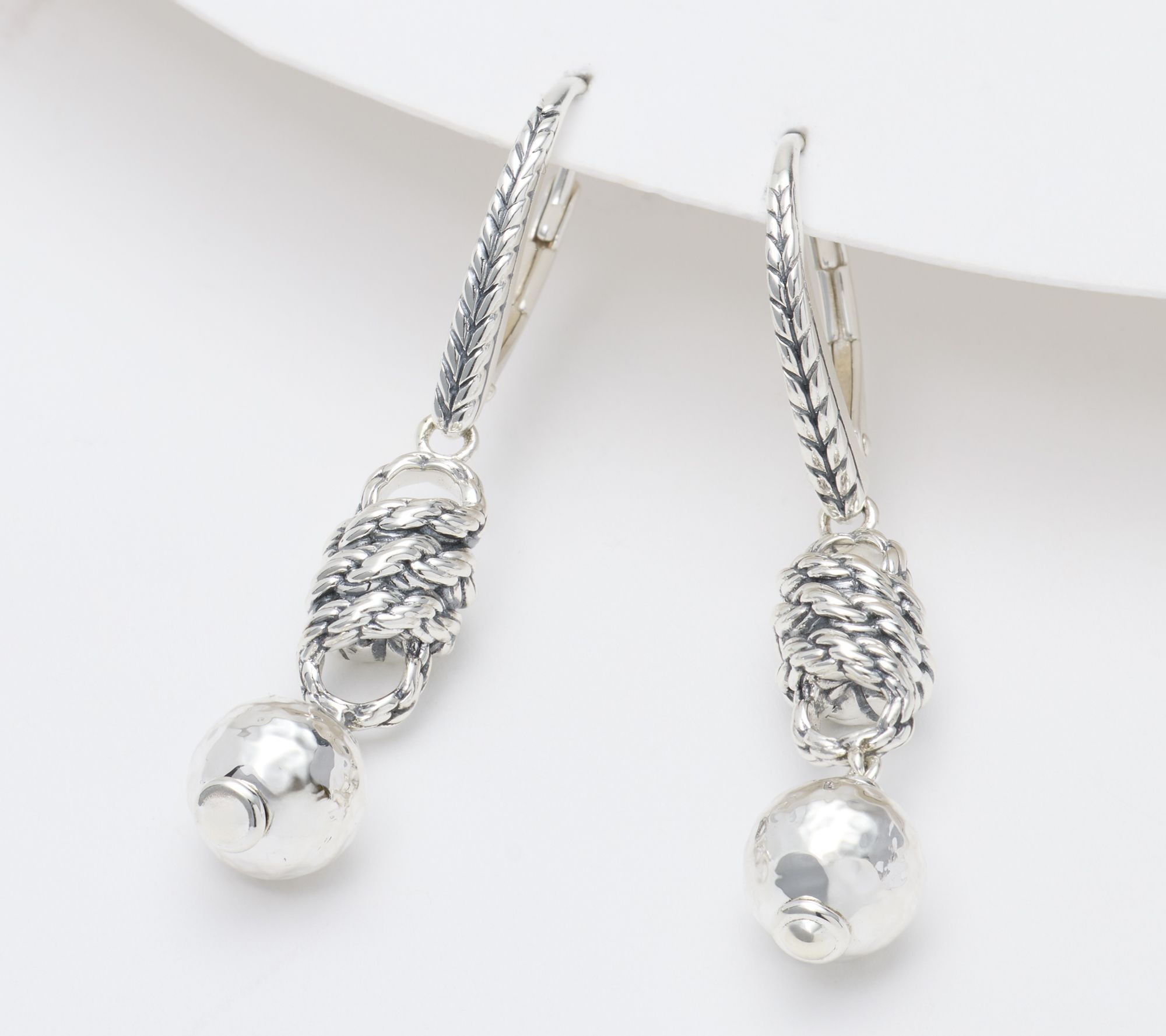 JAI Ireland Sterling Silver Hammered Bead & Cara Rope Earrings