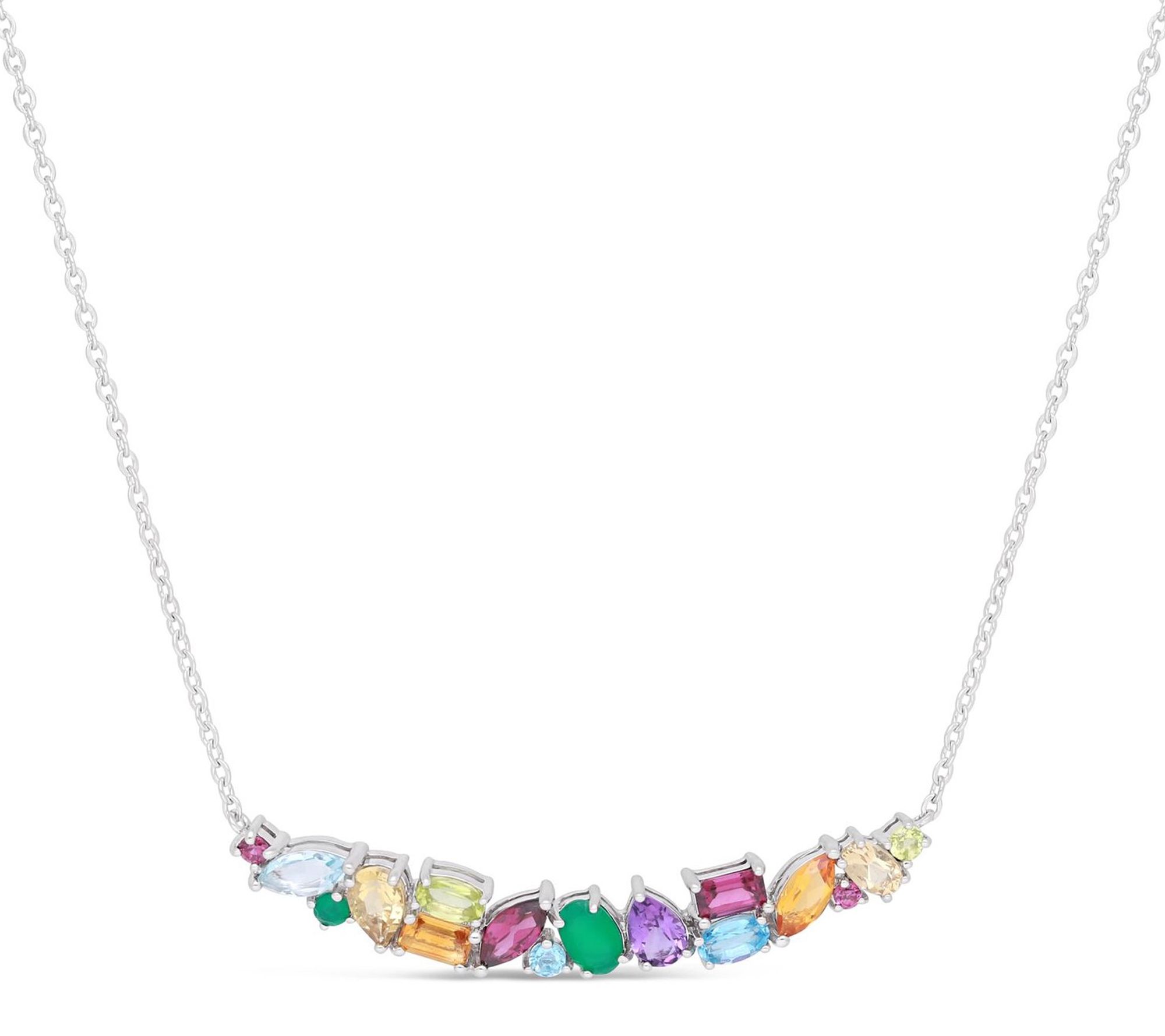 Ariva Sterling Multi-Gemstone Cluster Necklace