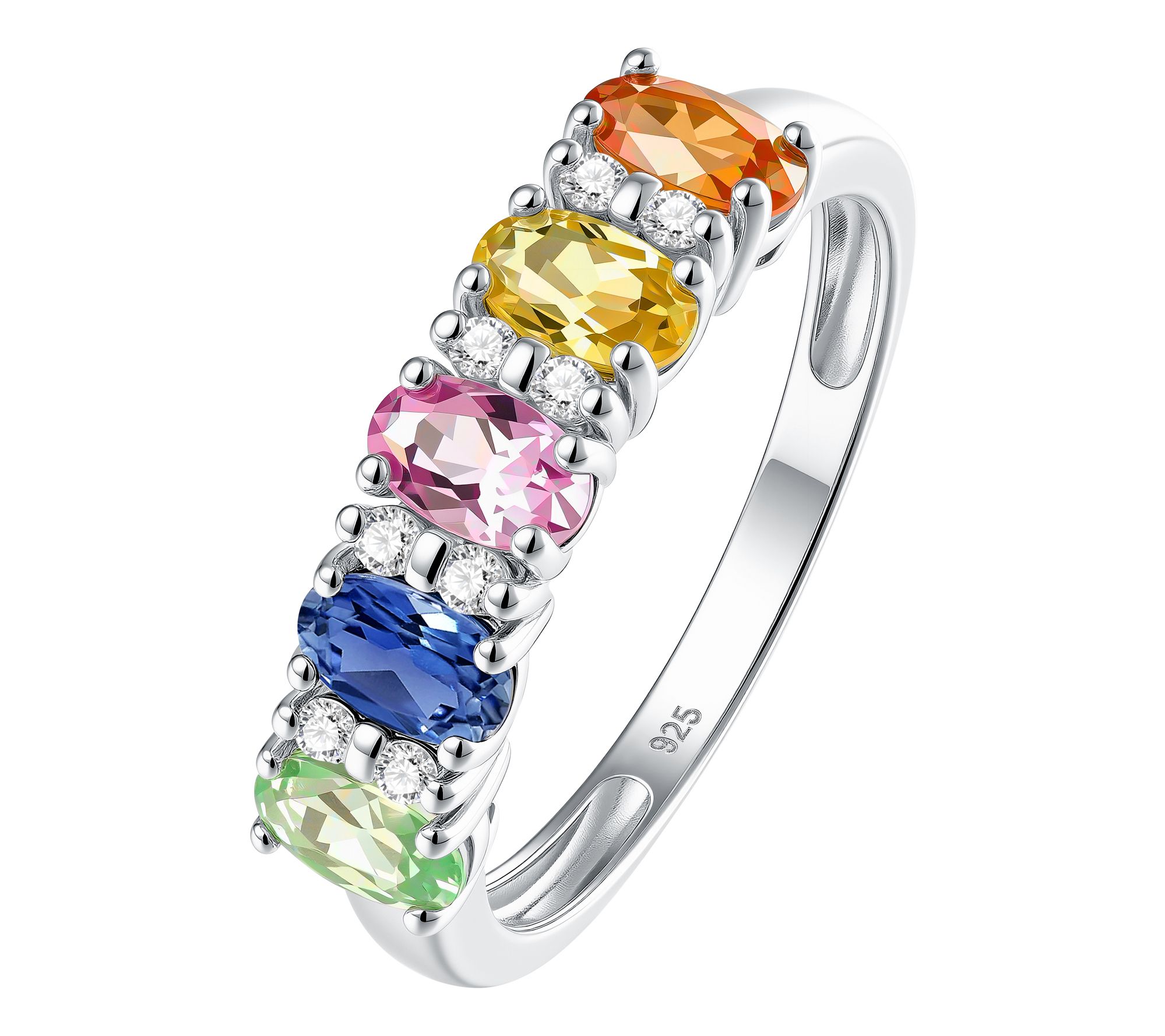 Fire Light Lab Grown Diamond & Multi-Sapphire Ring, Sterling