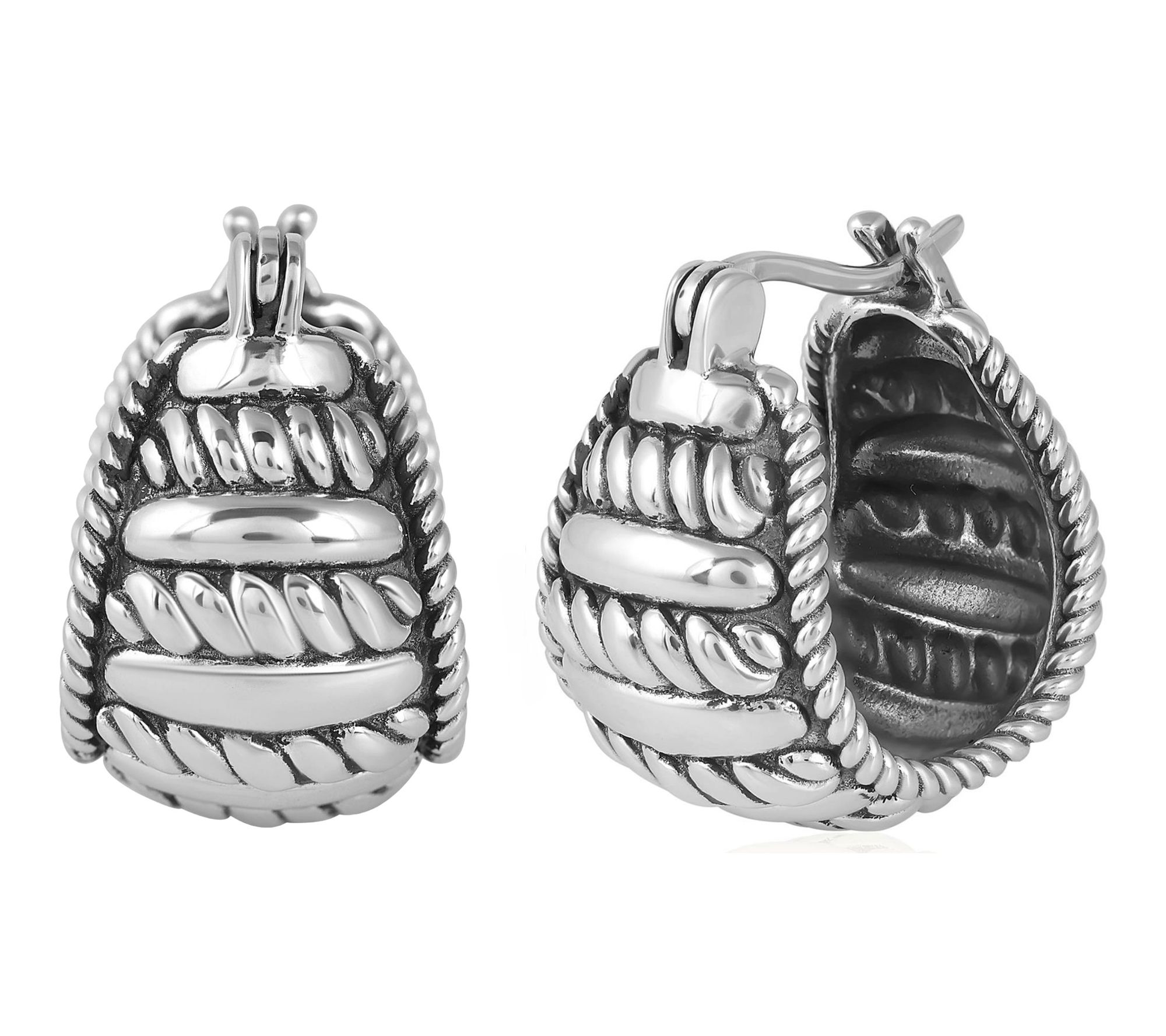 American West Sterling Silver Rope Huggie HoopEarrings